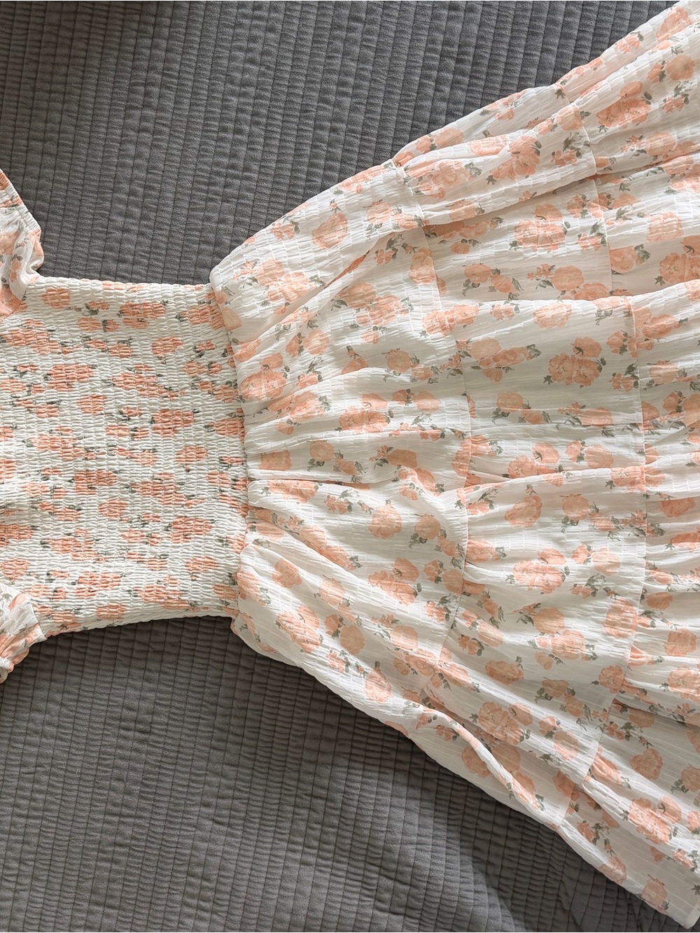 Altar'd State White & Peach Floral Smocked Puff-Sleeve Mini Dress - Picture 2 of 4